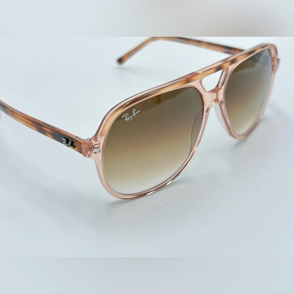 Ray-Ban Transparent Pink Frame Tortoise Temples Gradient Brown Lenses Sunglasses